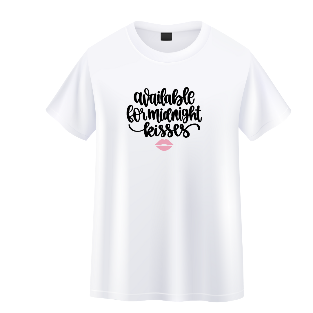 TSHIRT SAN VALENTINE "AVAILABLE FOR MIDNIGHT KISESS"